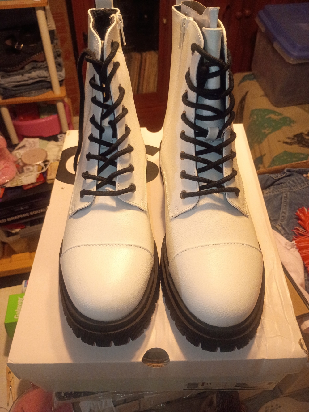 Kohl's White Lace-Up Combat Boots with Black Soles